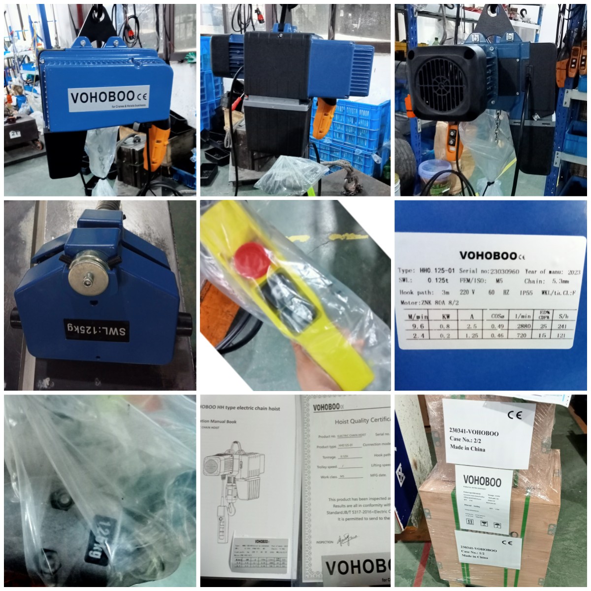 125KG 3M HH single phase electric chain hoist with manual trolley