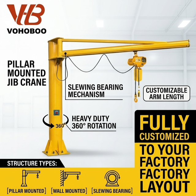 Customized Industrial Pillar Mounted Jib Crane with G80 Alloy Steel Chain Hoist for Workshop Lifting