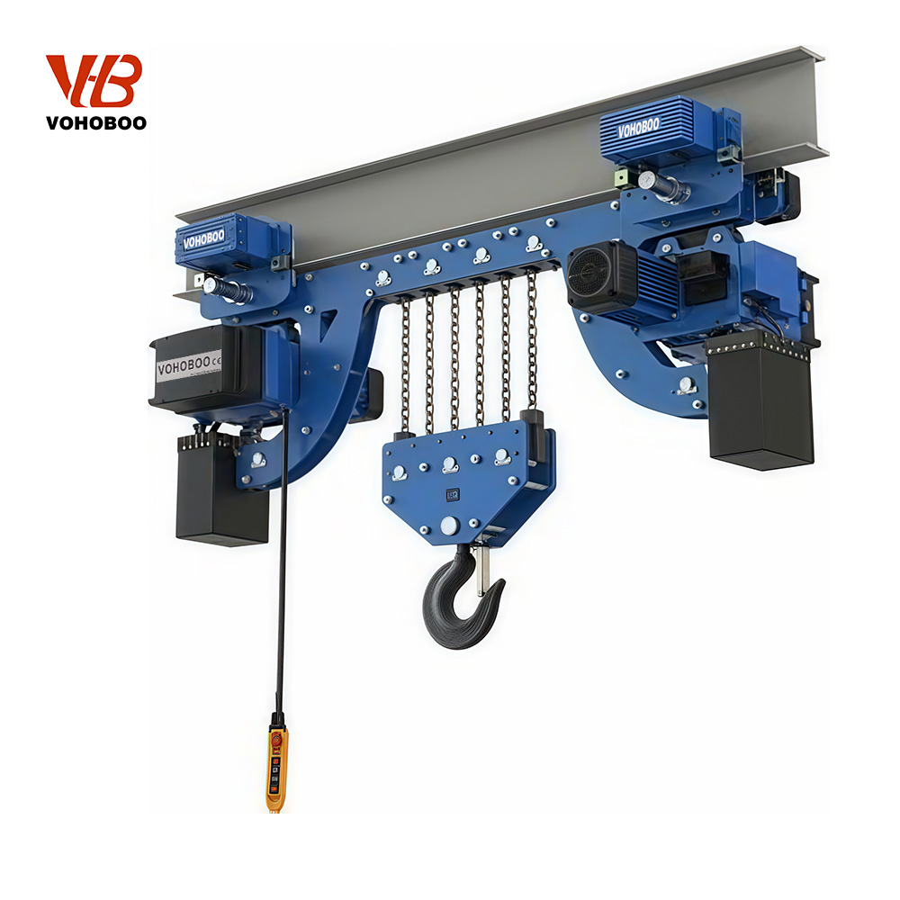 1 Ton European Electric Chain Hoist with Motorized Trolley and Smooth Travel Function for Overhead Crane Systems