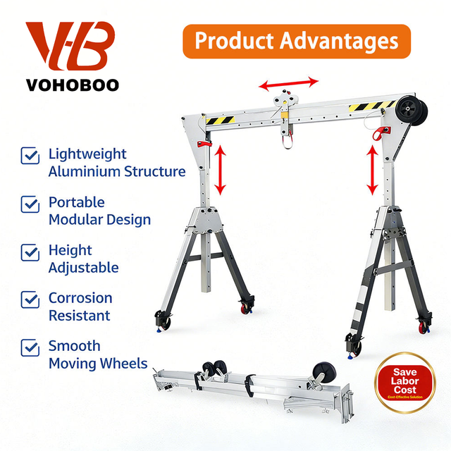 CE Certified 0.5T-5T Portable Mobile Aluminum Gantry Crane Adjustable Height Foldable A-Frame Workshop Lifting Crane with Electric Chain Hoist OEM Available