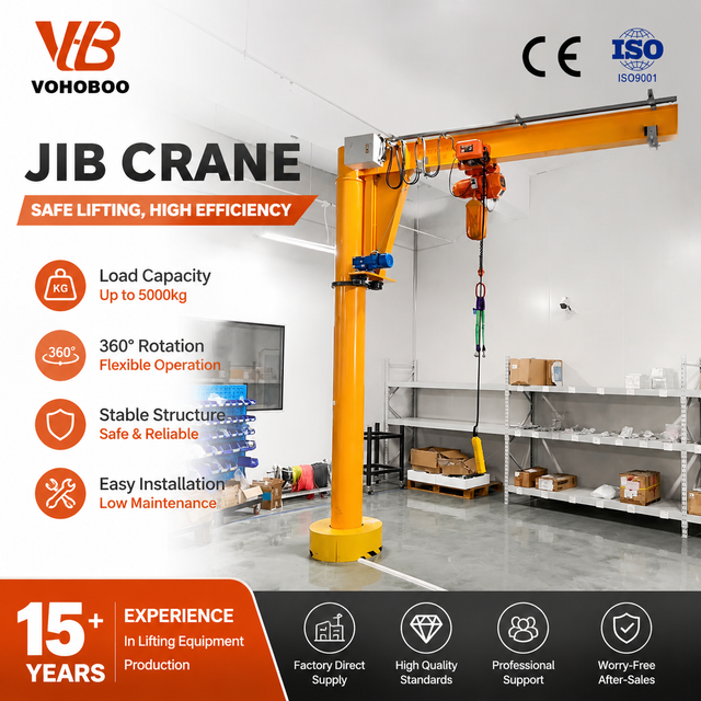 0.5-5 Ton Jib Crane with Electric Hoist 360 Degree Slewing CE Certified 4-7m Arm Length for Construction Workshop Material Handling