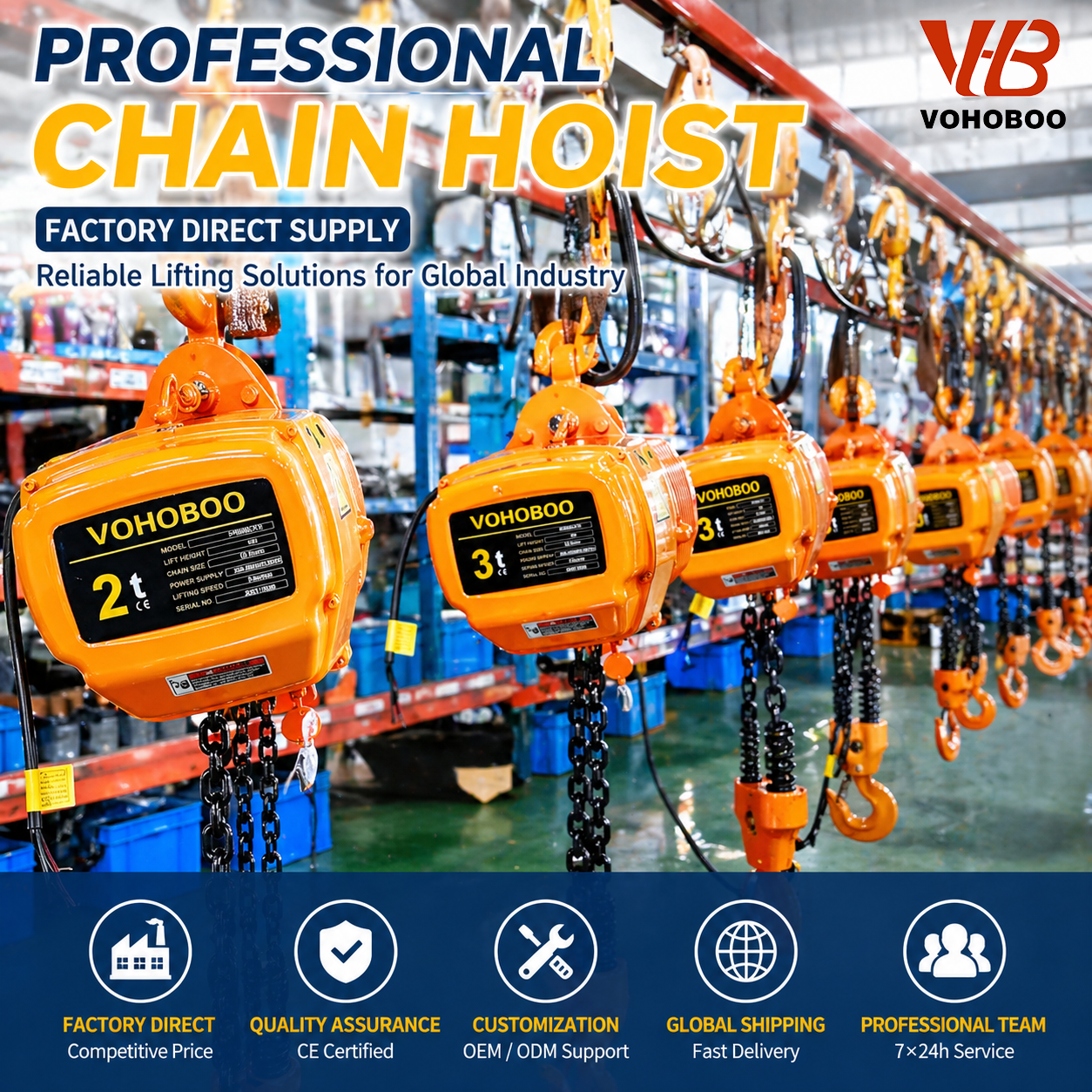 High Performance M6 Duty Class HHBB Chain Hoist - 2X Longer Service Life with Thermal Protection